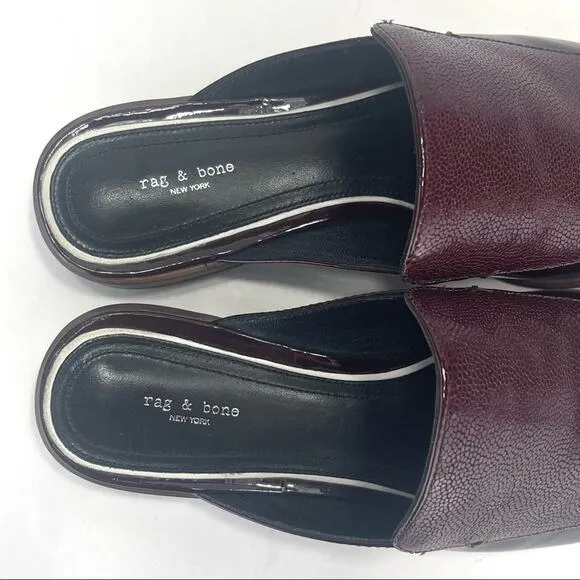 RAG &amp; BONE NEW YORK ASLEN MERLOT RED LEATHER LOAFER MULES SHOES