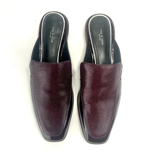 RAG &amp; BONE NEW YORK ASLEN MERLOT RED LEATHER LOAFER MULES SHOES