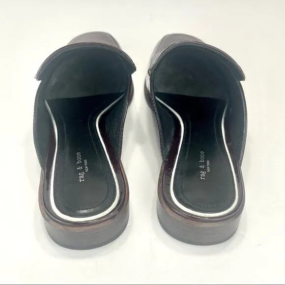 RAG &amp; BONE NEW YORK ASLEN MERLOT RED LEATHER LOAFER MULES SHOES