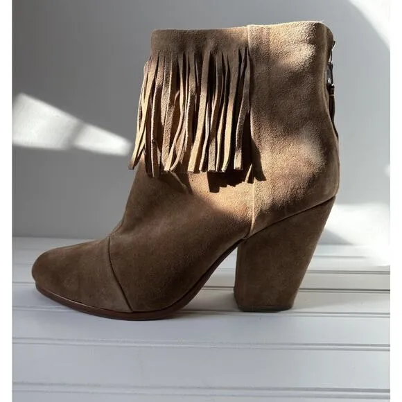 Rag &amp; Bone Newbury Fringed Camel Suede Ankle Boots Size 10