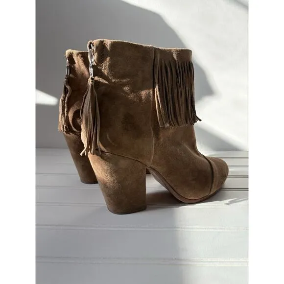 Rag &amp; Bone Newbury Fringed Camel Suede Ankle Boots Size 10