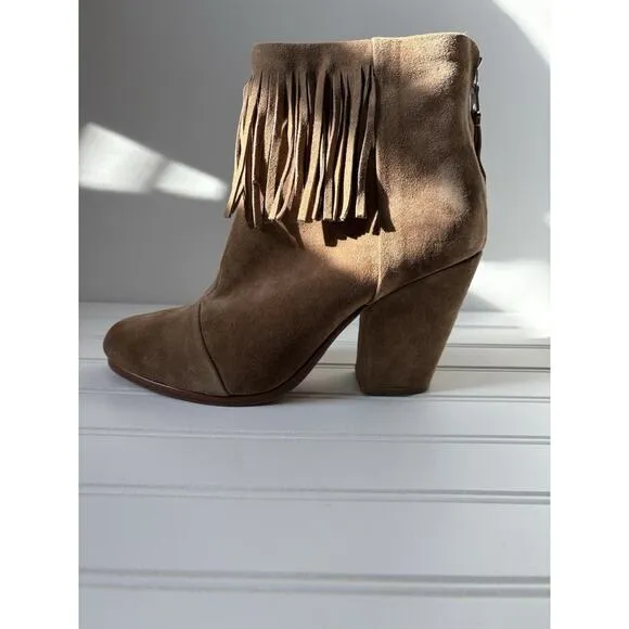 Rag &amp; Bone Newbury Fringed Camel Suede Ankle Boots Size 10