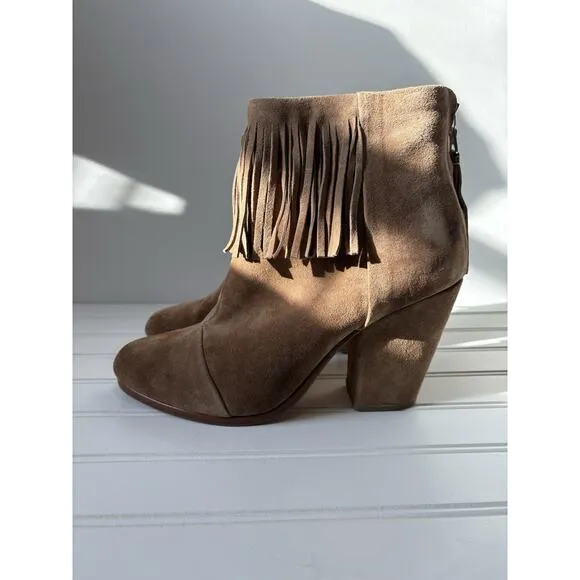 Rag &amp; Bone Newbury Fringed Camel Suede Ankle Boots Size 10