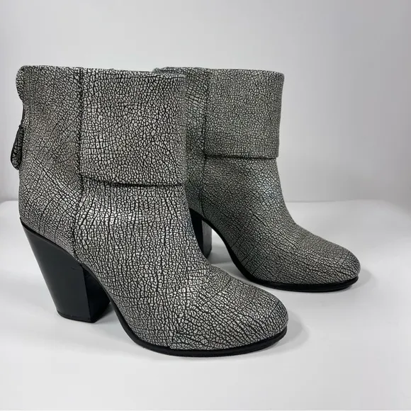Rag &amp; Bone Newbury Iron Classic Crackle Texture Leather Zip Ankle Boots …