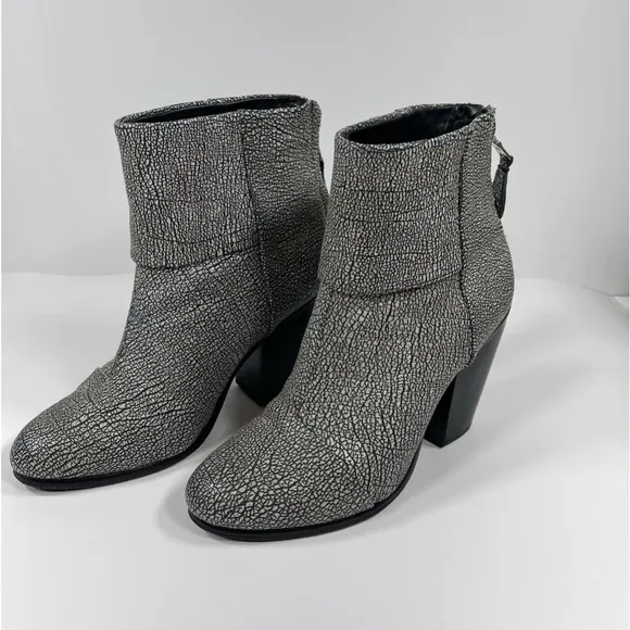 Rag &amp; Bone Newbury Iron Classic Crackle Texture Leather Zip Ankle Boots …