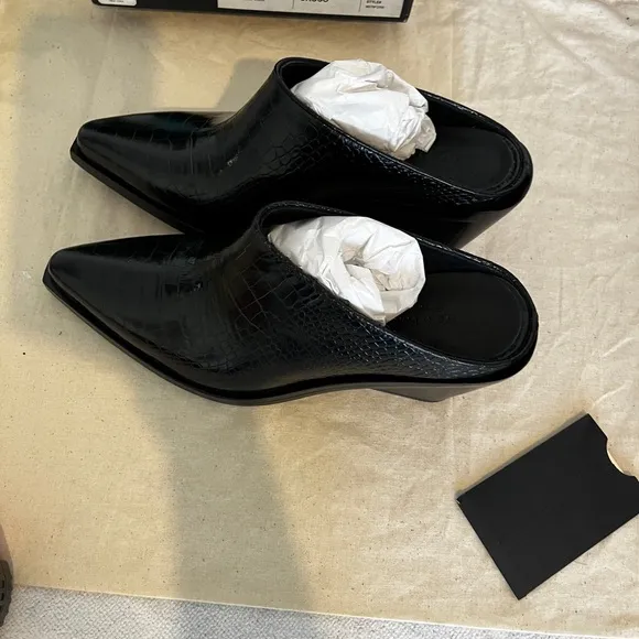 Rag &amp; Bone Santiago Wedge Mule Black Croco size 37/7