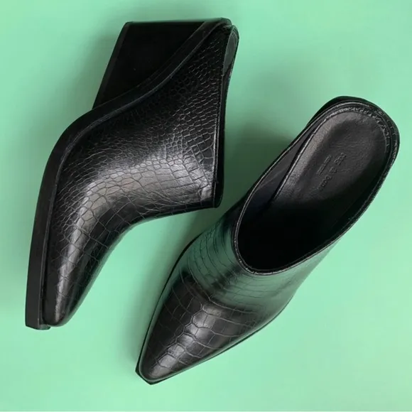 Rag &amp; Bone Santiago Wedge Mule Black Croco size 37/7