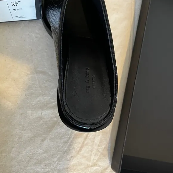 Rag &amp; Bone Santiago Wedge Mule Black Croco size 37/7