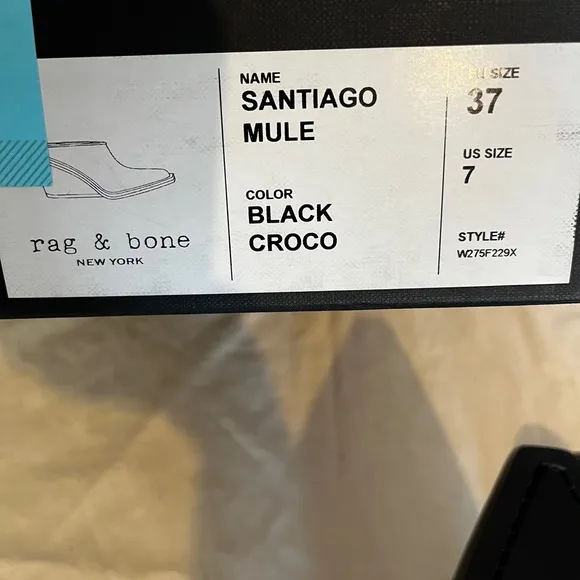 Rag &amp; Bone Santiago Wedge Mule Black Croco size 37/7