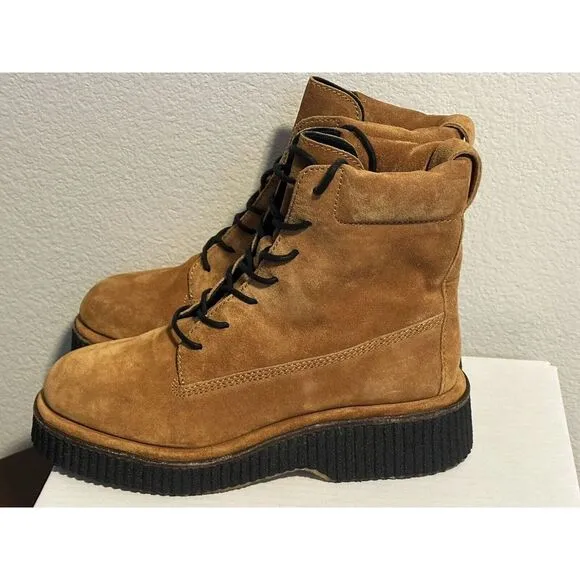 Rag &amp; Bone Sloane Suede Leather Lace-Up Combat Boot in Cinnamon Rust Size 38/7.5