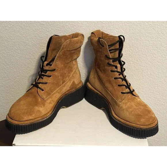 Rag &amp; Bone Sloane Suede Leather Lace-Up Combat Boot in Cinnamon Rust Size 38/7.5