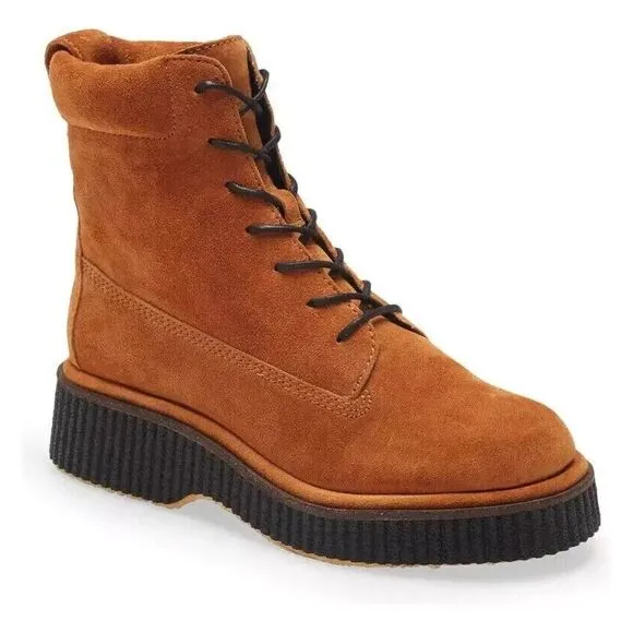 Rag &amp; Bone Sloane Suede Leather Lace-Up Combat Boot in Cinnamon Rust Size 38/7.5