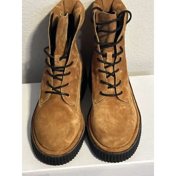 Rag &amp; Bone Sloane Suede Leather Lace-Up Combat Boot in Cinnamon Rust Size 38/7.5