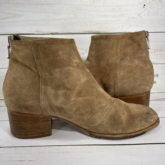 Rag &amp; Bone Wesley Suede Back Zip Ankle Boots Chestnut Tan Womens Size 36 US 6