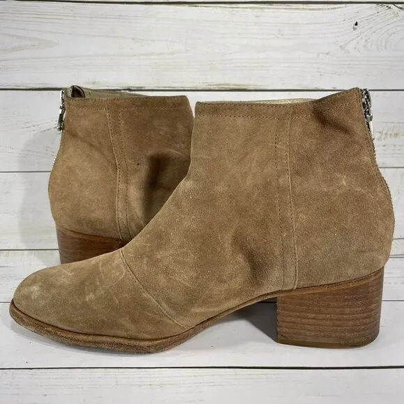 Rag &amp; Bone Wesley Suede Back Zip Ankle Boots Chestnut Tan Womens Size 36 US 6