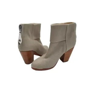 Rag &amp; Bone women boots taupe Canvas Classic Newbury back zip Shoe 10.5 11 41 New
