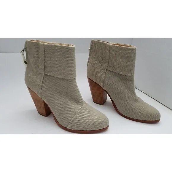 Rag &amp; Bone women boots taupe Canvas Classic Newbury back zip Shoe 10.5 11 41 New