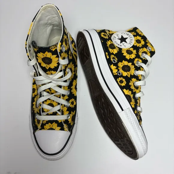 Rare Converse Sunflower Hi Top Shoes Chuck Taylor Allstars Women’s 7.5 Men’s 5.5