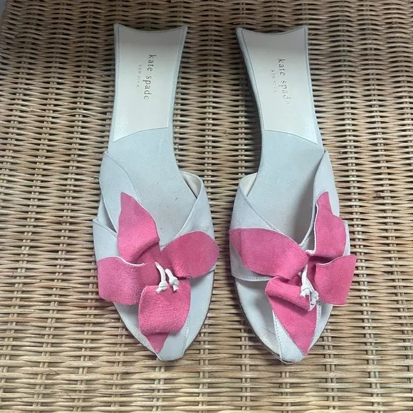 RARE!!!  Kate Spade Suede Pink Flower Slip-On Sandal  - Size 8 1/2 N