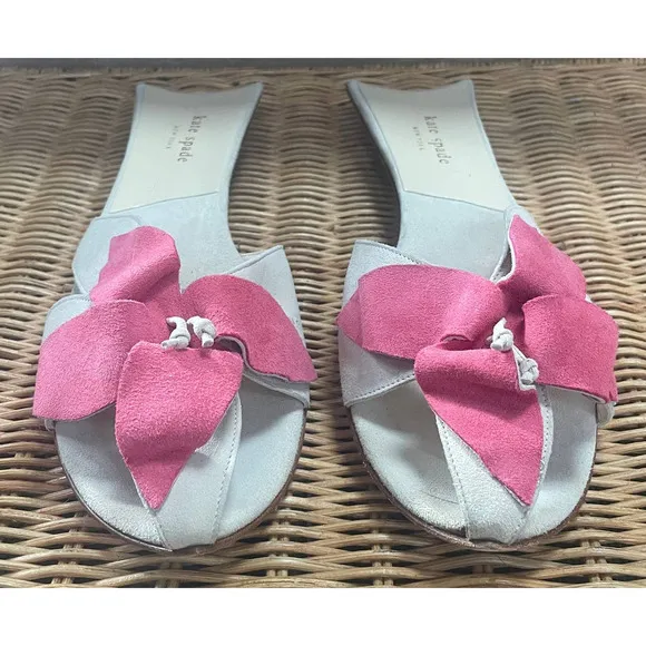 RARE!!!  Kate Spade Suede Pink Flower Slip-On Sandal  - Size 8 1/2 N