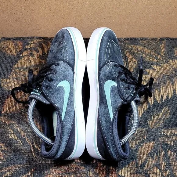 Rare Nike SB Janoski Glow Black Suede &amp; Mint Green Skate Shoes- Size 4.5