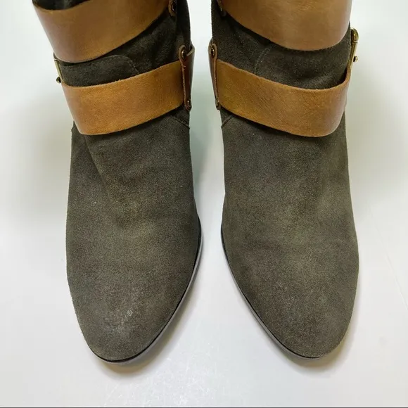 Rebecca Minkoff Bliss Buckle Boots Green Brown Suede 8.5