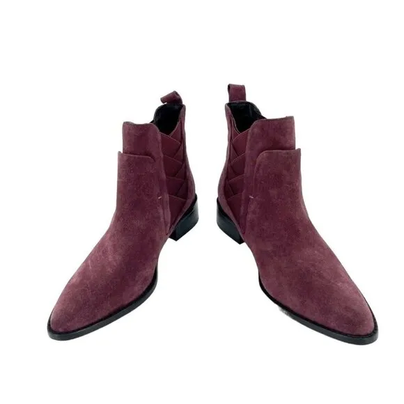 Rebecca Minkoff Jacy Suede Leather Burgundy Pointed Toe Ankle Boots 7 New