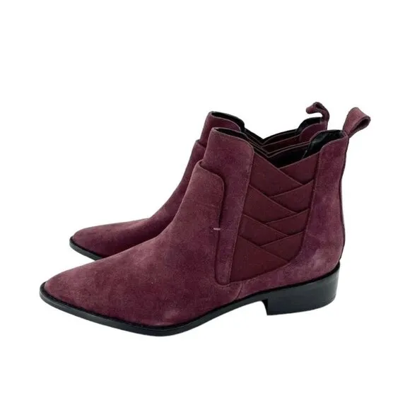 Rebecca Minkoff Jacy Suede Leather Burgundy Pointed Toe Ankle Boots 7 New
