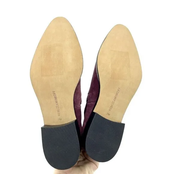 Rebecca Minkoff Jacy Suede Leather Burgundy Pointed Toe Ankle Boots 7 New