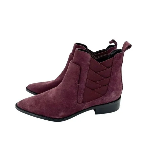 Rebecca Minkoff Jacy Suede Leather Burgundy Pointed Toe Ankle Boots 7 New