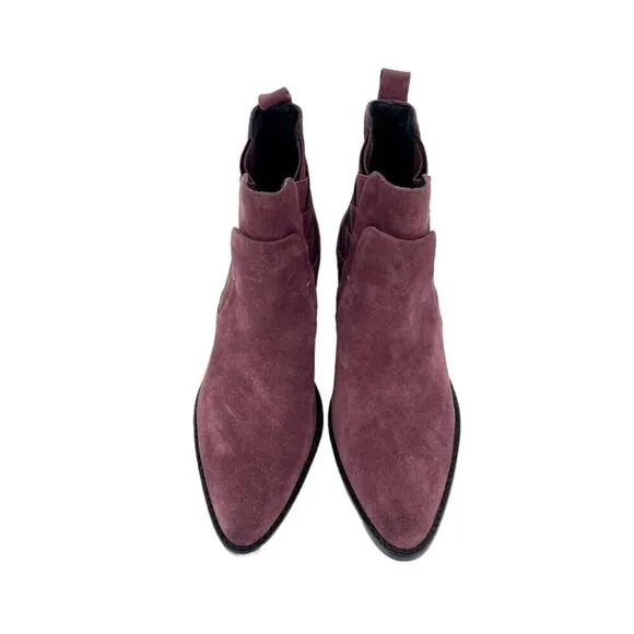 Rebecca Minkoff Jacy Suede Leather Burgundy Pointed Toe Ankle Boots 7 New
