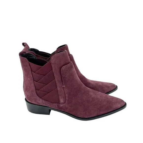 Rebecca Minkoff Jacy Suede Leather Burgundy Pointed Toe Ankle Boots 7 New
