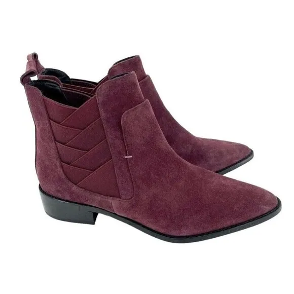Rebecca Minkoff Jacy Suede Leather Burgundy Pointed Toe Ankle Boots 7.5 NEW