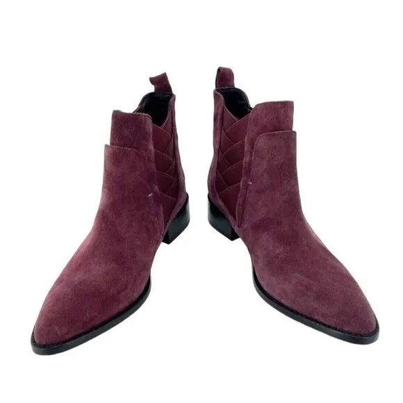 Rebecca Minkoff Jacy Suede Leather Burgundy Pointed Toe Ankle Boots 7.5 NEW