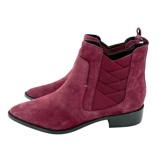 Rebecca Minkoff Jacy Suede Leather Burgundy Pointed Toe Ankle Boots 7.5 NEW