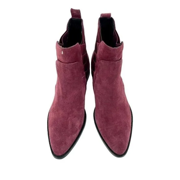 Rebecca Minkoff Jacy Suede Leather Burgundy Pointed Toe Ankle Boots 7.5 NEW
