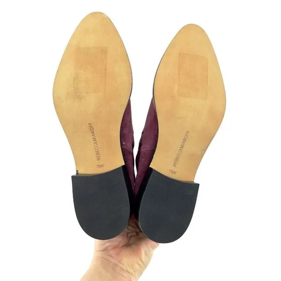 Rebecca Minkoff Jacy Suede Leather Burgundy Pointed Toe Ankle Boots 7.5 NEW