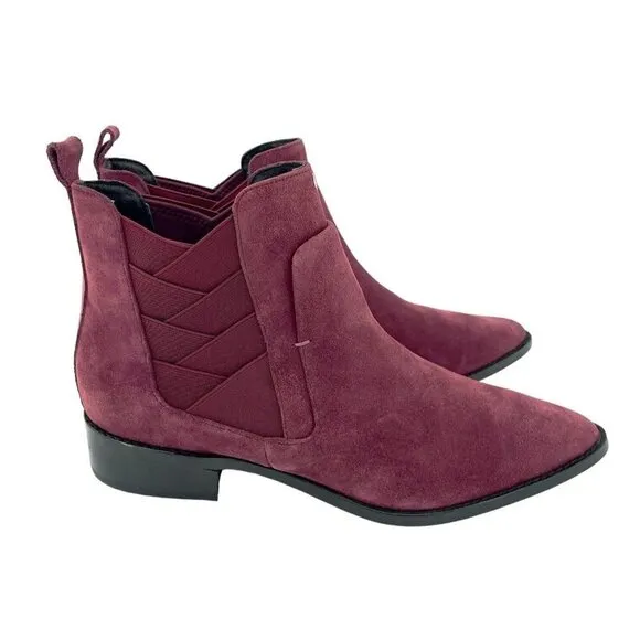 Rebecca Minkoff Jacy Suede Leather Burgundy Pointed Toe Ankle Boots 7.5 NEW