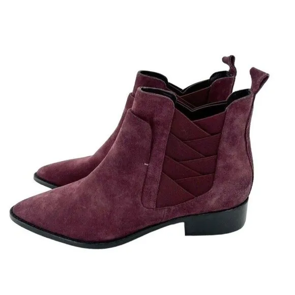 Rebecca Minkoff Jacy Suede Leather Burgundy Pointed Toe Ankle Boots 7.5 NEW
