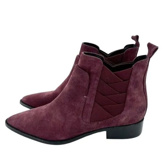Rebecca Minkoff Jacy Suede Leather Burgundy Pointed Toe Ankle Boots 7.5 NEW