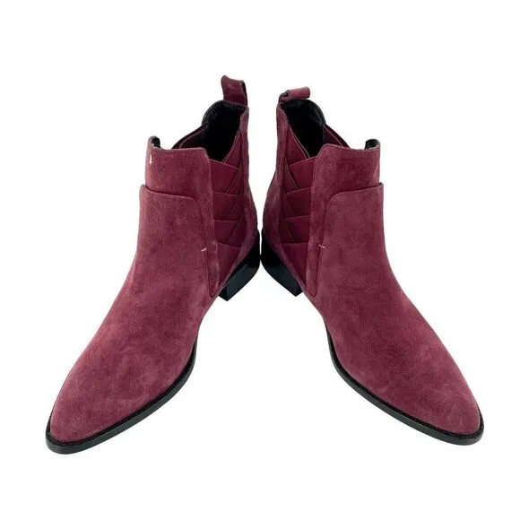Rebecca Minkoff Jacy Suede Leather Burgundy Pointed Toe Ankle Boots 7.5 NEW