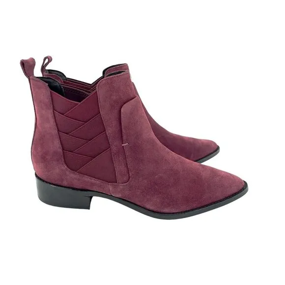 Rebecca Minkoff Jacy Suede Leather Burgundy Pointed Toe Ankle Boots 7.5 NEW