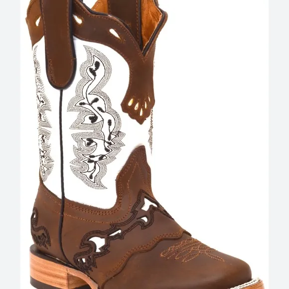 Redhawk Brown and White genuine leather Cowboy Rodeo Boots