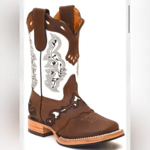 Redhawk Brown and White genuine leather Cowboy Rodeo Boots