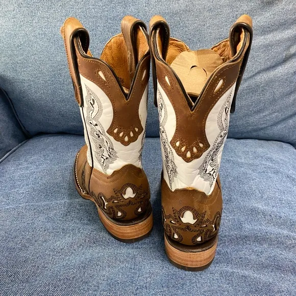Redhawk Brown and White genuine leather Cowboy Rodeo Boots