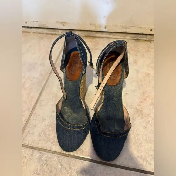 Red valentino sandals blue jean heels cloth wedges denim dress shoes platform