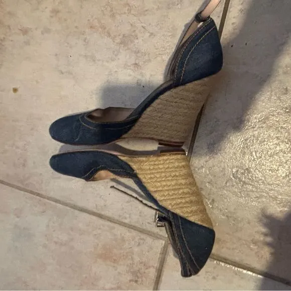 Red valentino sandals blue jean heels cloth wedges denim dress shoes platform