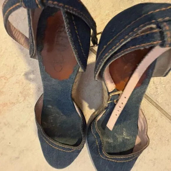Red valentino sandals blue jean heels cloth wedges denim dress shoes platform