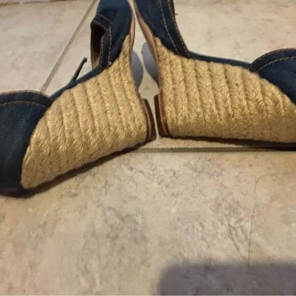 Red valentino sandals blue jean heels cloth wedges denim dress shoes platform