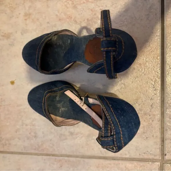 Red valentino sandals blue jean heels cloth wedges denim dress shoes platform
